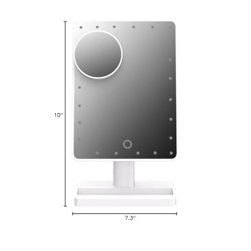 Waneway Large Lighted Makeup Vanity Dressing Table Mirror with 24 LED Light, Illuminated Tabletops Cosmetic Mirror, with 10x Magnification Detail Mirror and Dimmer Switch, Battery Operated, White