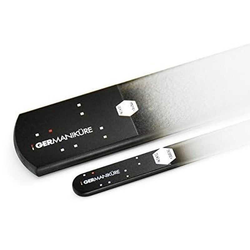 GERMANIKURE Glass Nail File Set in Fitted Cases- Ethically Made in Czech Republic - Permanently Etched Fingernail File, Small Travel File, Cuticle Remover