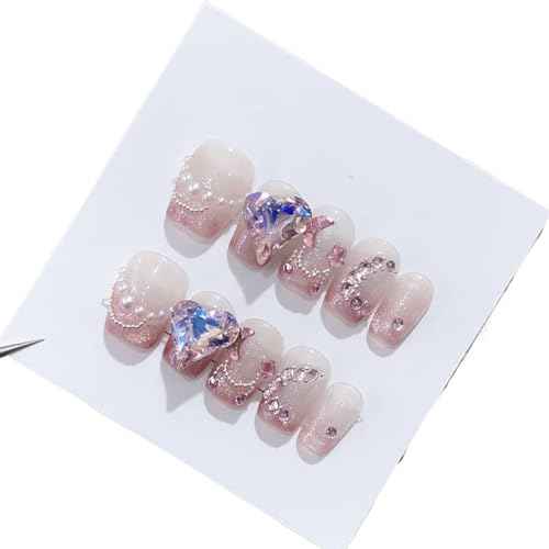 Handmade Wearing Nail Powder Cat Eye French Short Square Round Gentle Detachable Nail Patch(S), 1 Count (Pack of 1)