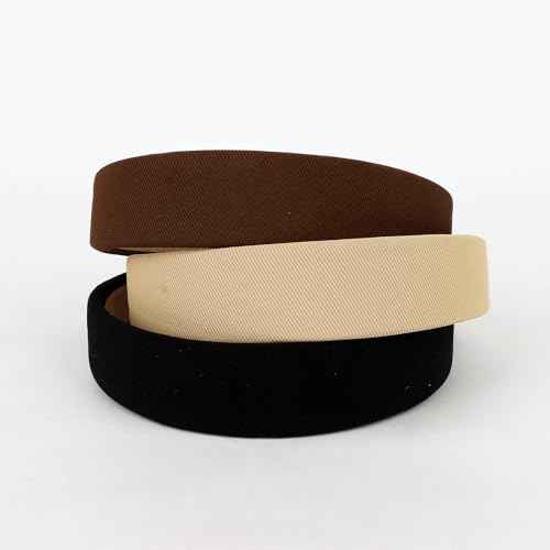 CURASA Headbands For Women Girls 3PCS Non Slip Satin Headbands Trendy Black White Head Bands Brown Neutral Hair Elastics Comfortable Wide Head Bands Stretchy Hairbands Plain Solid Hair Accessories