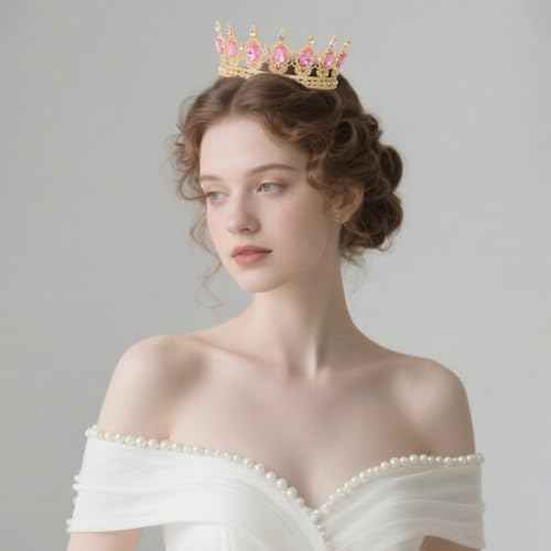 Pink Crown for Women Crystal Tiara and Queen Crown for Girl Wedding Headband for Bride Hair Accessories for Costume Birthday Party Cake Decoration Prom