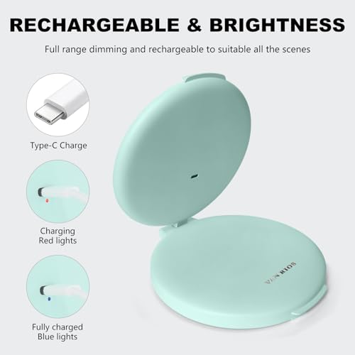 6.3 Inch Rechargeable Folding 10x Magnification Double Sided Makeup Mirror with Lights, Portable Travel Mirror for Women with Nearsightedness | Travel Essentials for Women