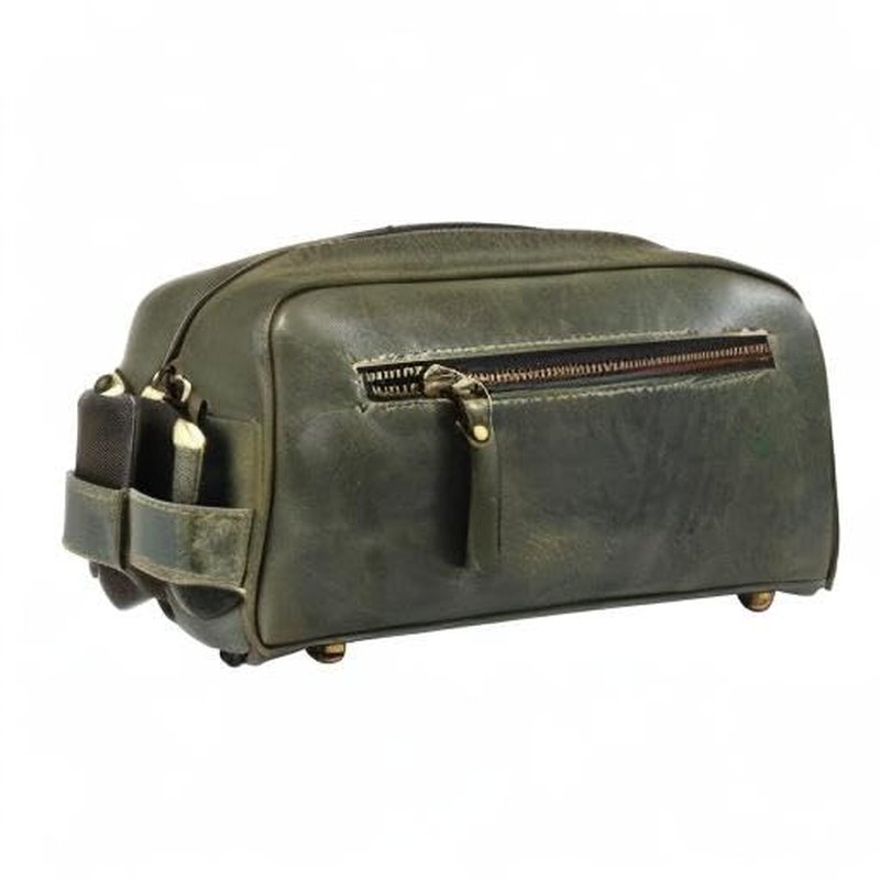 Premium Leather Toiletry Travel Pouch - Waterproof Lining, Black | King-Size Handcrafted Vintage Shaving Kit