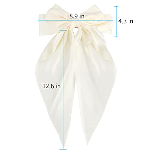 Silky Satin Hair Bows 2Pcs Big Hair Bows for Women Hair Ribbons Oversized Long Tail White Hair Bow Black Hair Bow Large Hair Ribbon Barrettes Metal Clips Bowknot Aesthetic Hair Accessories