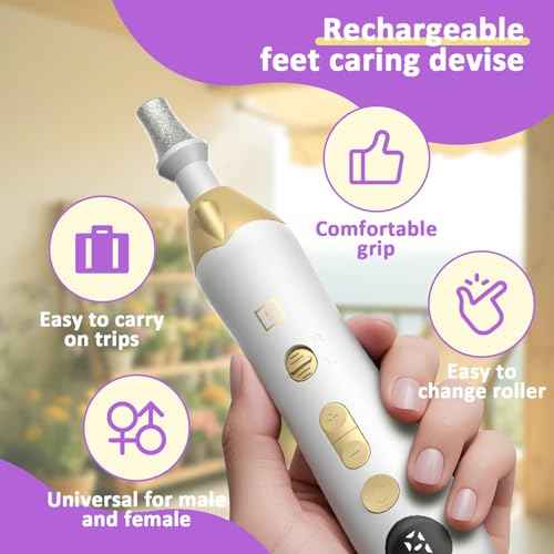 Callus Remover for Feet, Electric Foot Callus Remover - 8 Grinding Heads, 9 Speeds, Rechargeable Foot File - Professional Pedicure Tool for Hard Skin, Calluses & Cracked Feet White