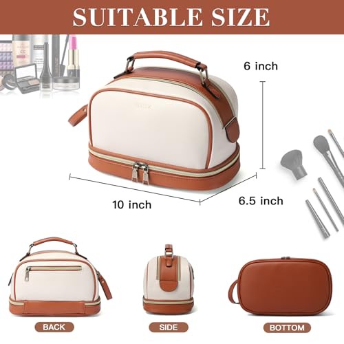 Travel Cosmetic Toiletry Makeup Bag - Multifunctional Essentials Organizador,Water Resistant Accessories for Women & Girls,Portable Toiletries kits,Beige Withe