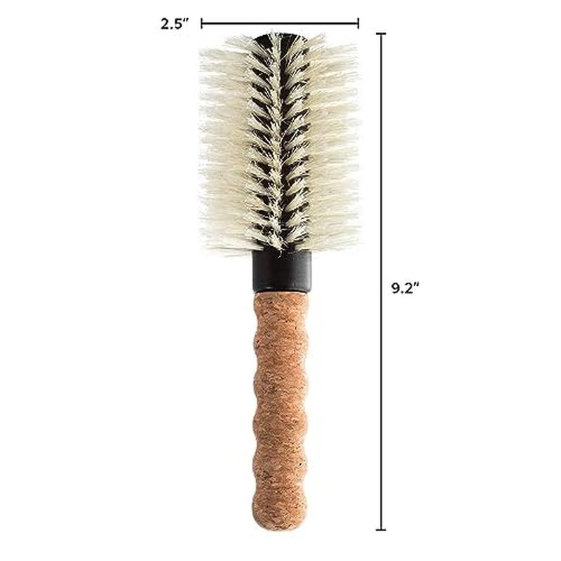 Nylon Boar Bristle Hair Brush, Round Brush for Blow Drying, Large 2.5" Barrel Blowout Brush, Anti Static Hairbrush, Cork Comfort Grip Handle, Detangling Plastic/Natural Bristle Hair Styling Tool
