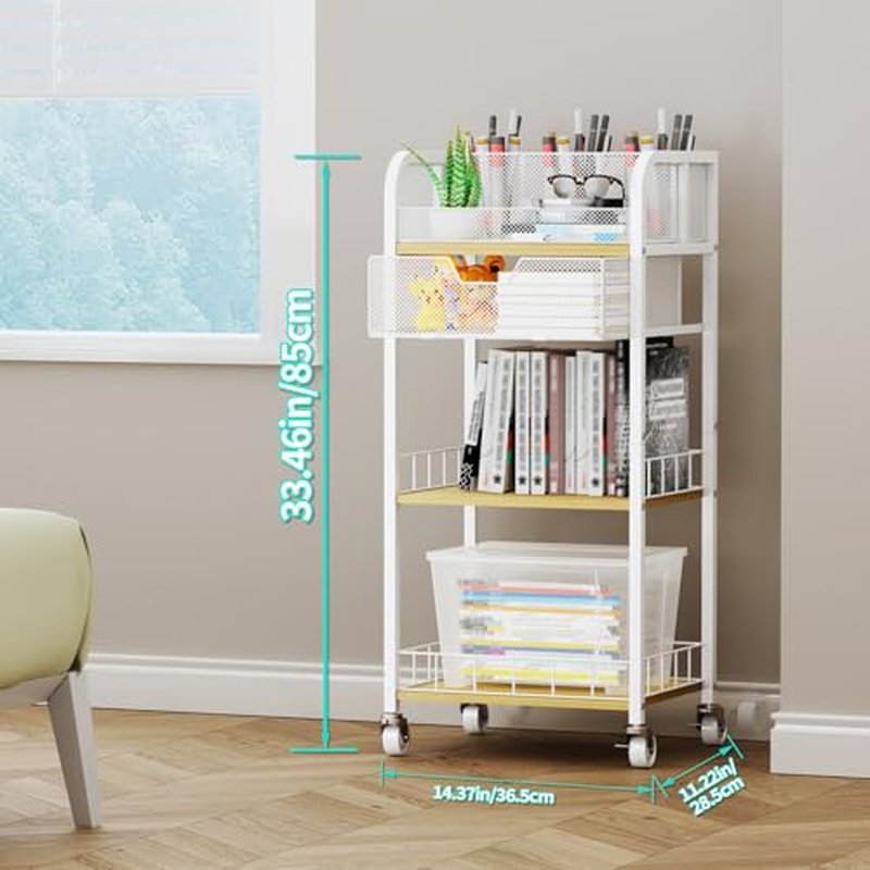 HapiRm Makeup Organizer Storage Cart - 4 Tier Skincare Make Up Storage with Drawer, Rolling Makeup Cart Vanity Organizer Cosmetics Display Cases Holder for Skin Care Perfume Nail Polish Brush