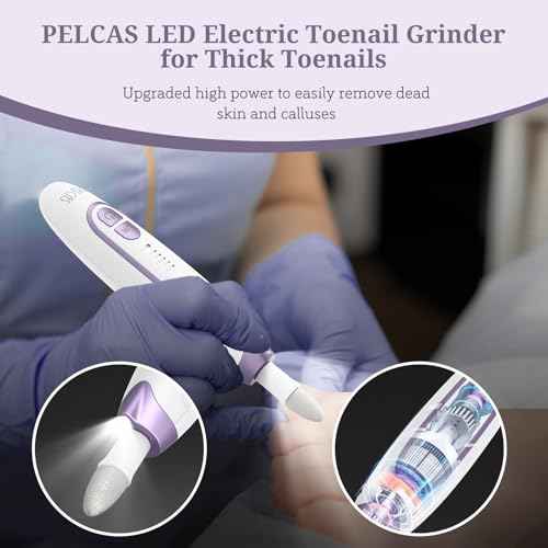 PELCAS Electric Toenail Grinder for Thick Toenails, Cordless Nail Drill, 5 Speeds Manicure and Pedicure Kit with LED Light, Electric Nail File for Human, Pet, Thick Toenails, Natural & Acrylic Nails