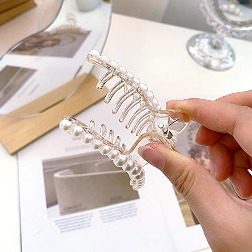 Hair Clips for Women,Large Pearl Hair Claw Clip Strong Hold No Slip,Banana Jaw Clip Barrettes,Elegant Hair Barrette Accessories Birthday Thanksgiving Christmas Gift for Girl Styling Thick Thin(4 PCS)