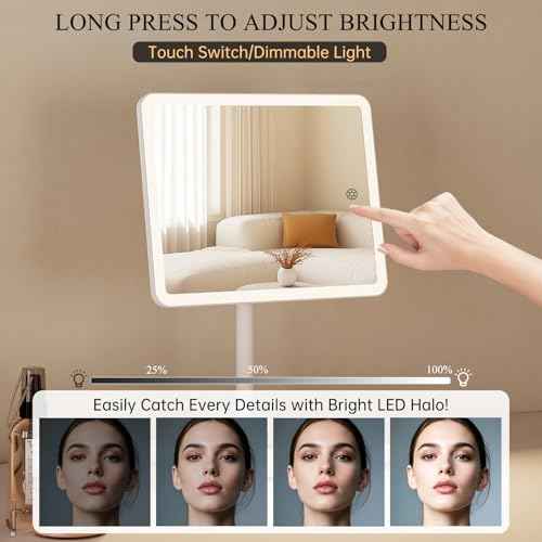 FUNTOUCH Vanity Mirror with Lights, Rechargeable Makeup Mirror with Lights,Smart Touch with 3-Color Lighting, Dimmable, Detachable 10X Magnification for Vanity Desk Tabletop,White