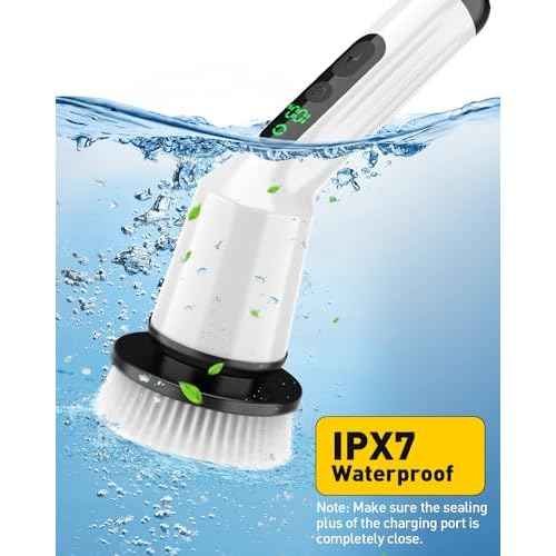 Shower Scrubber with Long Handle for Cleaning Bathroom, Electric Spin Scrubber Cleaning Brush with IPX7 Waterproof & 2Speed, 3Brush Heads, Bathroom Cleaning Supplies for Shower Tub Kitchen Tile Toilet