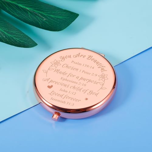 Christian Gifts for Teen Girls Women Baptism Gifts for Teen Girls College Religious Bible Verse Inspirational Christmas Confirmation Gifts for Daughter Friend Girlfriend Compact Mirror Makeup Mirror