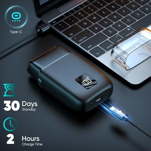 Electric Razor for Men Face, Electric Shavers for Men, Cordless Portable Rechargeable Waterproof Foil Shavers with LED Display, 3 Speeds, Travel Lock for Beard and Face Shaving (Black)