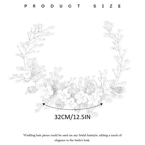 Flower Bride Wedding Hair Vine Silver Pearl Hair Pieces Bridal Headbands Hair Accessories for Women and Girls