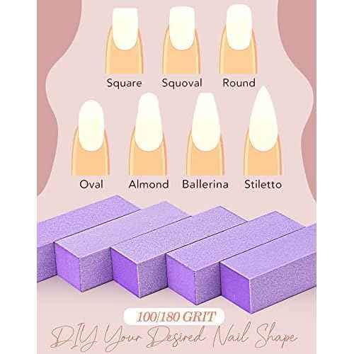 Maryton Nail Buffer Block, Medium/Fine Grit 100/180 Finishing Buffers for Acrylic Nails Gel Polish Nails, 3 Way Professional Pedicure Manicure Buffer Kits, 5 Count (Purple)