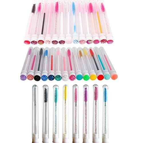 60 Pcs Colorful Lash Disposable Mascara Brushes Diamond Eyelash Spoolies Makeup Brush Mascara Wand in Sanitary Tube Lash Supplies