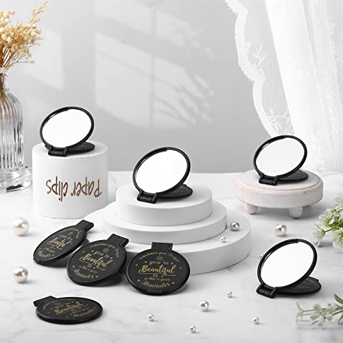 36 Pcs 2.76 Inch Inspirational Compact Mirror Bulk Party Favors Quinceanera Gift Purse Small Mirror Pocket Mini Gifts for Women Adult Coworker Halloween Christmas Friends (Black)