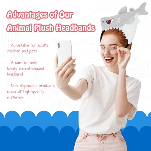 KHC-KHF Shark-Headband Funny-Hat Halloween Shark Funny Hairband Plush Headband Ocean Animal Costume Accessories Woman Man