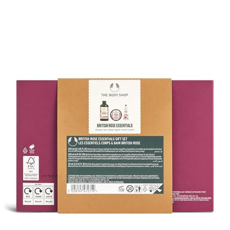 The Body Shop British Rose Essentials Gift Set- 3 Piece Set, Includes Body Yogurt, Hand Cream, Shower Gel, Vegan