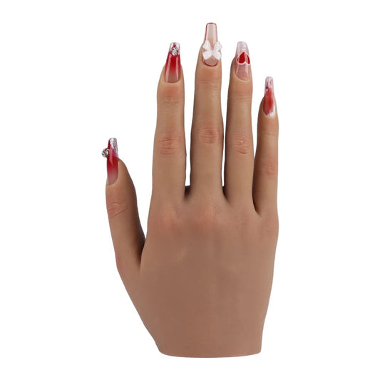 Life-Size Silicone Practice Hand for Acrylic Nails - Realistic Nail Art Display & Jewelry Showcase, 18cm