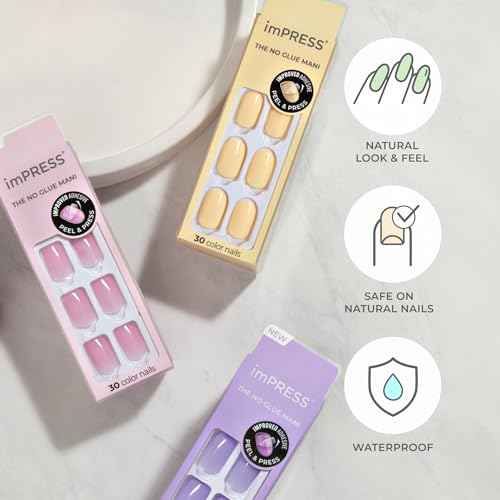 KISS imPRESS No Glue Mani Press On Nails, , 'All Black', Black, Short Size, Squoval Shape, Includes 30 Nails, Prep Pad, Instructions Sheet, 1 Manicure Stick, 1 Mini File