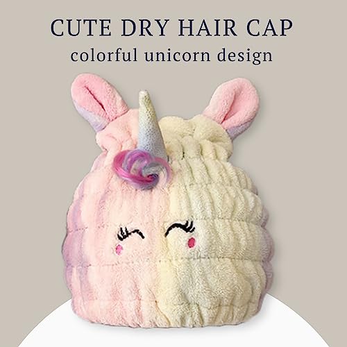 Microfiber Hair Towel Wrap for Kids, Unicorn Dry Hair Cap Suck Water, Absorbent Quick Girls Boys Hair Drying Towel, Lightweight Bouncy Hat Headscarf for Wet Hair