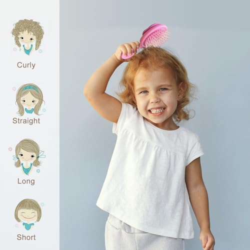 Toddler Hair Brush - Mini Hair Brush for Kids - Travel Brush for Boys and Girls - Unicorn Brush with Air Cushion - Pink