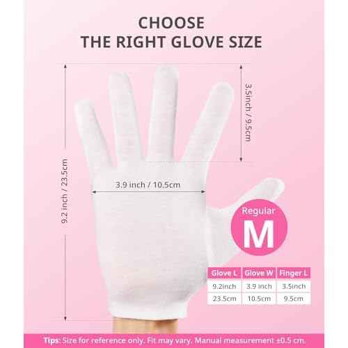 AIRSEE 2Pairs White Cotton Gloves for Dry Hands Eczema SPA Moisturizing - Men and Women Stretchable Cloth White Gloves Regular M