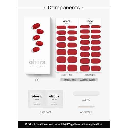 ohora Semi Cured Gel Nail Strips (N Addict) - Works with Any Lamps, Salon-Quality, Long Lasting, Easy to Apply & Remove - Includes 2 Prep Pads, Nail File & Wooden Stick