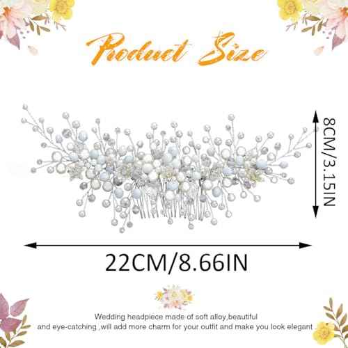 Pearl Wedding Hair Combs Silver Flower Bride Hair Pieces Bridal Hair Accessories for Women and Girls