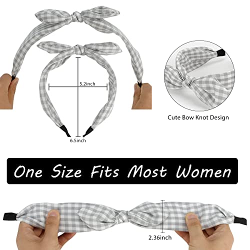 TOBATOBA 6Pcs Plaid Headbands With Bow, Cute Knotted Wide Headband, Christmas Hair Accessories for Women Girls, Bunny Ears Red Headwraps