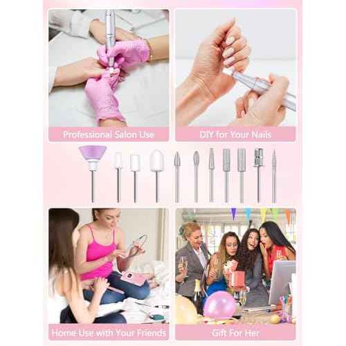 Nail Drill, Portable Electric Nail File 50000RPM, Rechargeable Nail Drill Professional with Bits for Acrylic Gel Nails, E-File Machine Manicure Polishing for Salon Home,Pink