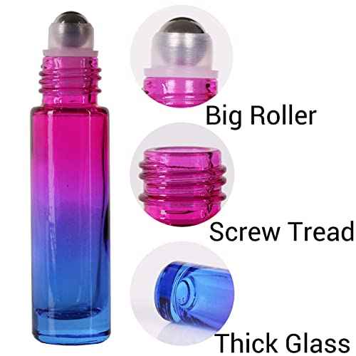 inice 24 10ml Essential Oils Roller Bottles Gradient Color Thick Glass Roll on Bottle Golden Metal Cap for Travel