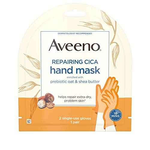 Aveeno Repairing cica hand mask with prebiotic oat and shea butter for extra dry skin, paraben-free and fragrance-free, 1.0 Count (Pack of 36)