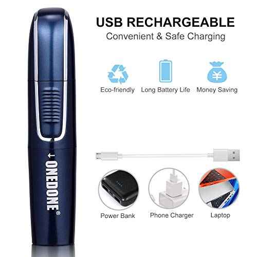 ONEDONE Nose Hair Trimmer - 3 in 1 USB Rechargeable Ear Nose Hair Trimmer for Men, Dual-Edge Blades Painless Electric Ear Trimmer Eyebrow Clipper Father's Day Gifts