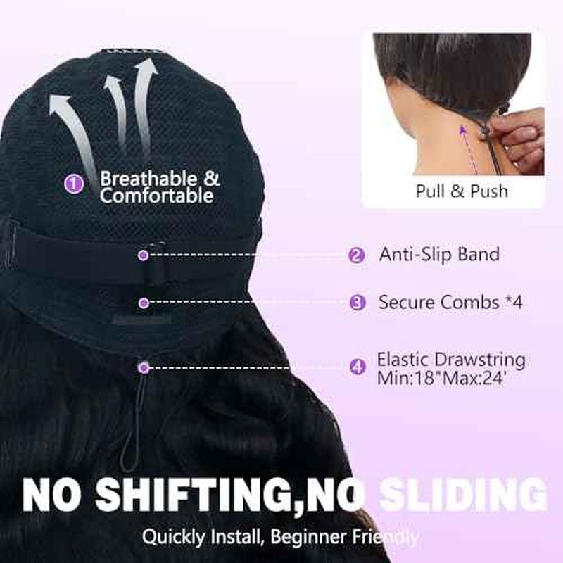 7x6 Body Wave Glueless Wigs Human Hair Pre Plucked Pre Cut 250% Density Drawstring Wig Human hair 7x6 HD Lace Front Wigs Human Hair for Black Women Pre Everything Ready to Go Wig 24inch