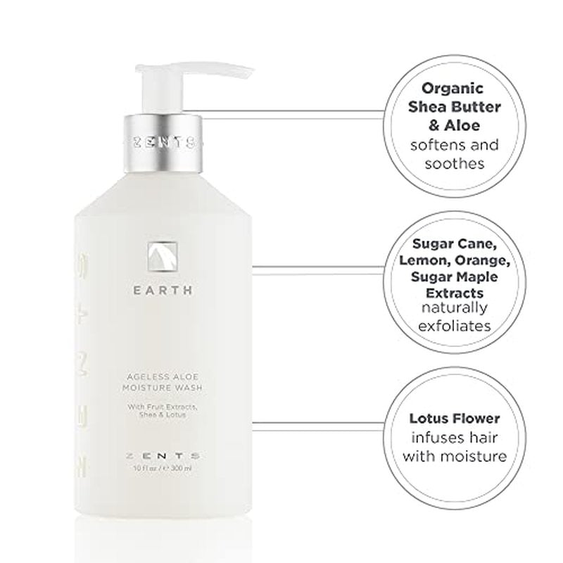 Zents Hand & Body Wash (Earth Fragrance) | Hydrating Anti-Aging Cleanser with Organic Shea Butter & Aloe for Dry Skin | Gentle & Nourishing | 10 fl oz