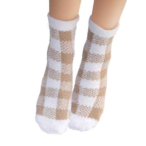 Earth Therapeutics Aloe Vera Socks ? Infused with Natural Aloe Vera & Vitamin E ? Helps Dry Feet, Cracked Heels, Calluses, Dead Skin ? Use with Your Favorite Lotions ? Tan Plaid (2 Pairs)