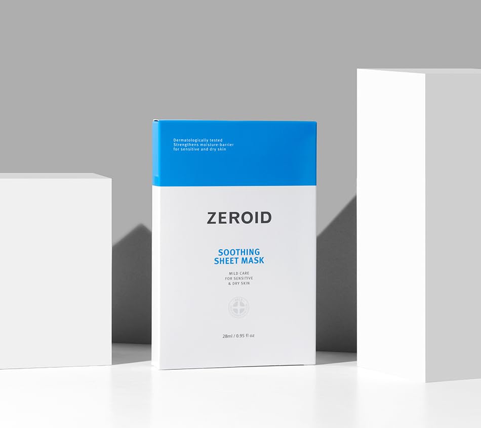 Zeroid Soothing Sheet Mask for Sensitive Dry Skin - Hydrating Korean Face Mask with Hyaluronic Acid & Ceramide | 5 Pure Cotton Sheets