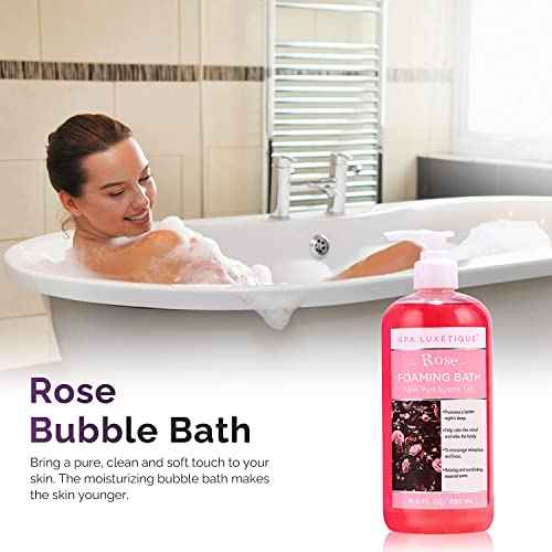 Bubble Bath, Spa Luxetique Foaming Bath for Women with Pure Epsom Salt, Bath Sets Rose and Chamomile Scent, Moisturizing and Relaxing Spa Gifts for Mom, 33.2 Oz (2 Pack)