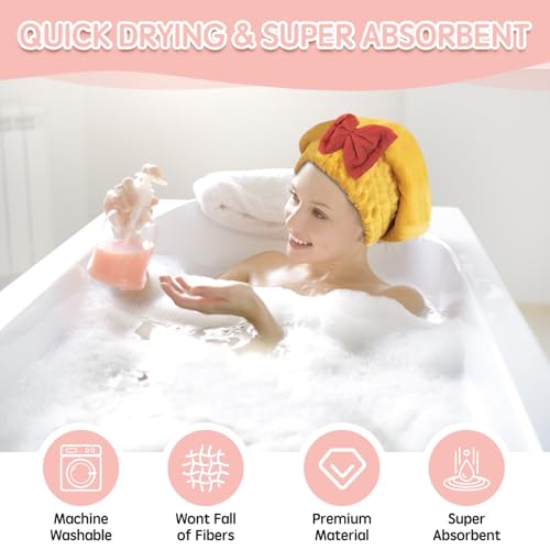 Microfiber Hair Drying Caps, 5-Pack Extra Soft and Ultra Absorbent Fast-Drying Hair Turban Wraps, Shower Caps for Girls and Women with Cute Bowtie Design£¨11" L x 10" W£©