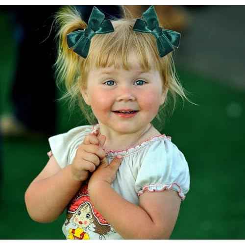 4 Pcs Velvet Hair Bows Set, Hand-made Velvet Bows Hair Clips for Little Teen Toddler Girls Kids(Dark Green)