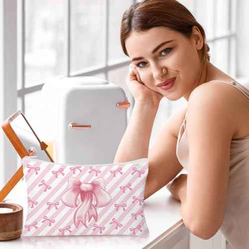 30pcs Pink Bow Makeup Bag Coquette Cosmetic Bags for Women Elegant Bow Preppy Pink Pouch Travel Toiletry Bag Bow Themed Gifts for Women Teens Teen Girls
