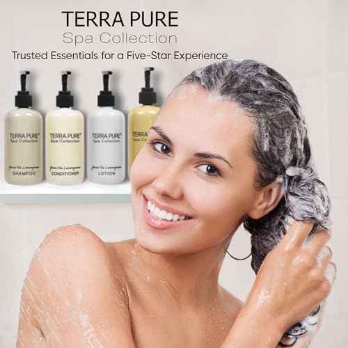 Terra Pure Spa Collection Amenities Set,10.14oz. Pumps (1 of Each) Shampoo, Conditioner, Hand/Body Wash, and Lotion