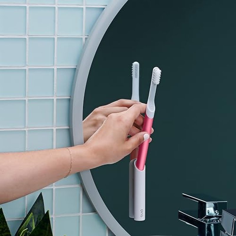 Quip Sonic Toothbrush for Adults - Timed Electric Toothbrush with Cover - Replaceable Brush Head, Soft Bristles, Metal Handle, 3 Month Battery Life - Travel Toothbrush - Pink