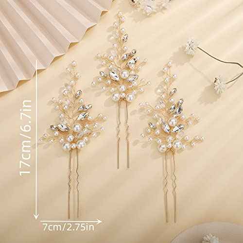 Teyglen Hair Pins Set, Women Dainty Pearl Crystal Hair Pins, Mint Green, Vintage Style, Rhinestone and Pearl Headpieces, Jewelry Accessories for Women and Girls, 3 Pieces