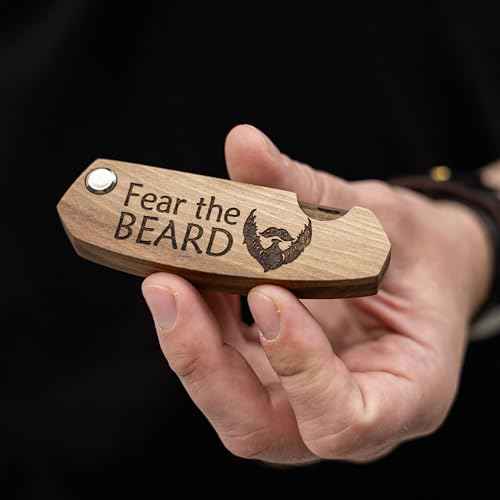 Beard Comb Gifts for Him Wooden Comb for Men Folding Pocket for Moustache Hair Walnut Combs Husband with the Engraving (Fear The Beard)