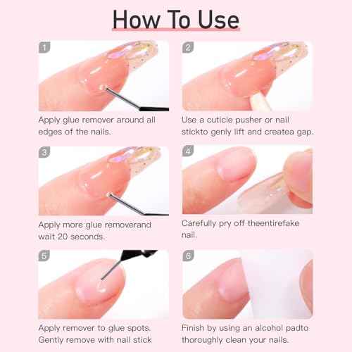 Curvlife 10g Semi-Solid Glue and 20ml Pinpoint Glue Remover Kit - Gel for Press on Nails, Quick Dry No UV Lamp Needed with Gentle Non-Acetone Remover, Fake Nail Tips