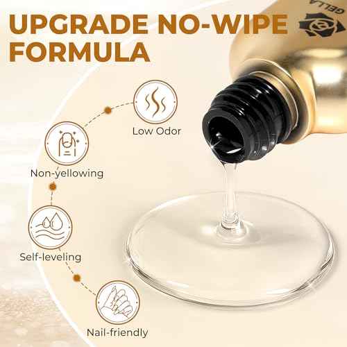 UNA GELLA No Wipe 2PCS Gel Top Coat Base Coat Set, Highly Glossy Top Coat Gel Nail Polish Strengthen and Acid-Free Clear Nail Base Soak Off, Key to Manicure for Her (U V Cure Need)